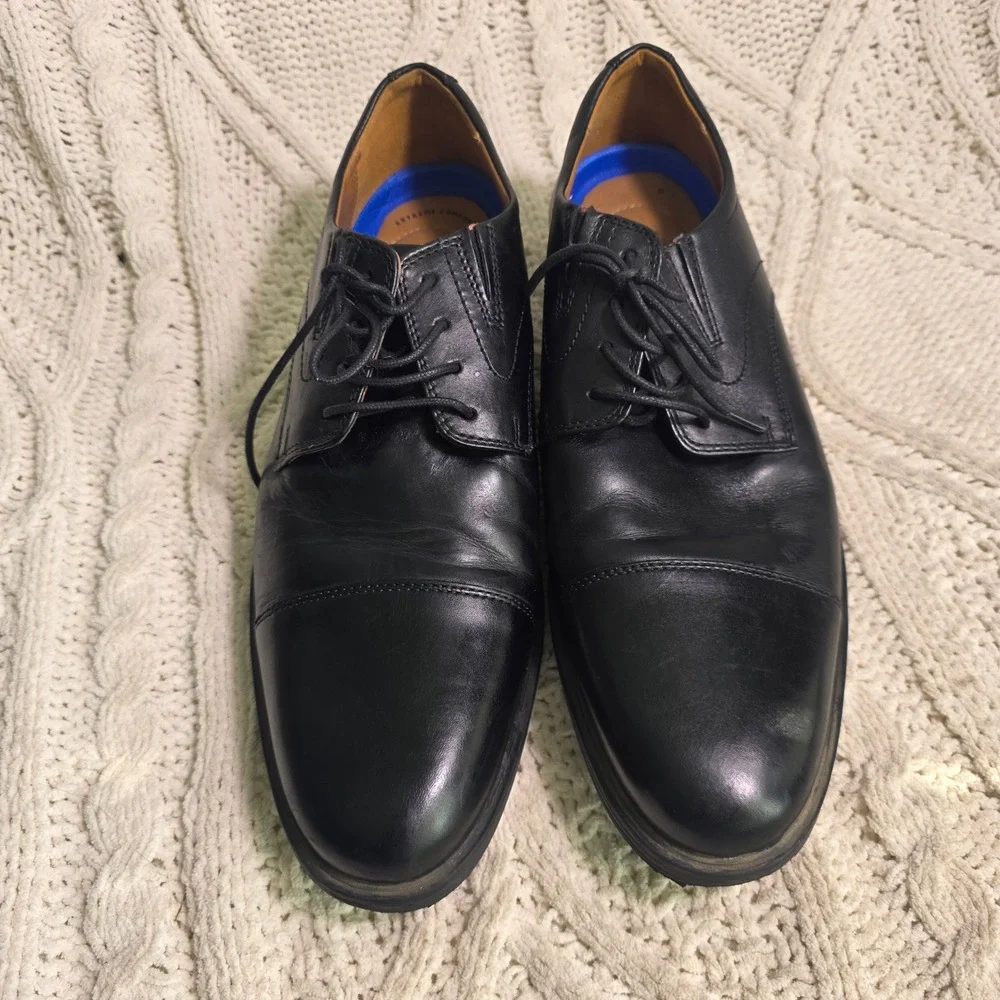 Clarks Whiddon Cap Toe Oxford Shoes Lace up Black Leather Mens 11 Pristine